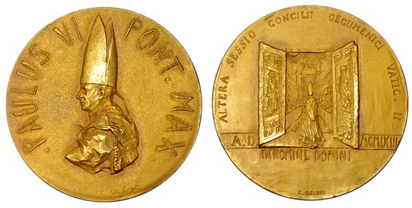 VATICANO. PAOLO VI (Giovanni Battista Montini), 1963-1978. Medaglia straordinaria in oro 1963. Riapertura Concilio Ecumenico Vaticano II.
