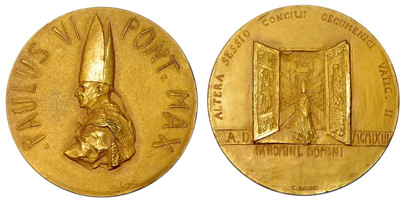 VATICANO. PAOLO VI (Giovanni Battista Montini), 1963-1978. Medaglia straordinaria in oro 1963. Riapertura Concilio Ecumenico Vaticano II.  - Auction Numismatics - Medals and popes - II - Cambi Casa d'Aste