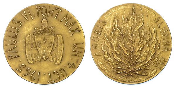 VATICANO. PAOLO VI (Giovanni Battista Montini), 1963-1978. Medaglia straordinaria in oro 1965. Viaggio del Pontefice a New York.