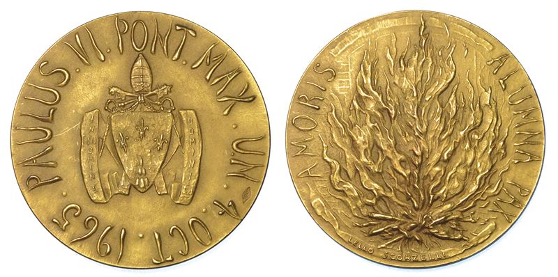 VATICANO. PAOLO VI (Giovanni Battista Montini), 1963-1978. Medaglia straordinaria in oro 1965. Viaggio del Pontefice a New York.  - Auction Numismatics - Medals and popes - II - Cambi Casa d'Aste