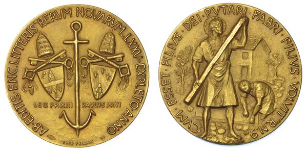 VATICANO. PAOLO VI (Giovanni Battista Montini), 1963-1978. Medaglia straordinaria in oro 1966. 75° Anniversario dell’Enciclica della “Rerum Novarum” di Leone XIII.