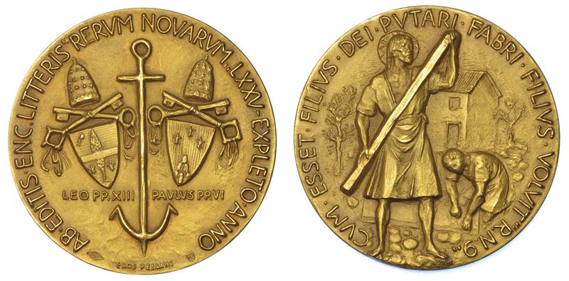 VATICANO. PAOLO VI (Giovanni Battista Montini), 1963-1978. Medaglia straordinaria in oro 1966. 75° Anniversario dell’Enciclica della “Rerum Novarum” di Leone XIII.  - Auction Numismatics - Medals and popes - II - Cambi Casa d'Aste
