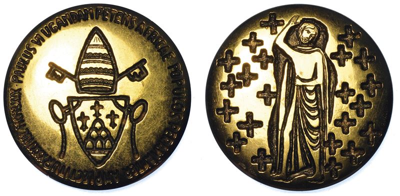 VATICANO. PAOLO VI (Giovanni Battista Montini), 1963-1978. Medaglia straordinaria in oro 1969. Viaggio del Pontefice in Uganda.  - Auction Numismatics - Medals and popes - II - Cambi Casa d'Aste