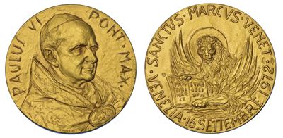 Vaticano. Paolo Vi (giovanni Battista Montini), 1963-1978. Medaglia Straordinaria in Oro 1972. Vi...