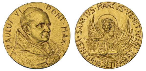 VATICANO. PAOLO VI (Giovanni Battista Montini), 1963-1978. Medaglia straordinaria in oro 1972. Visita del Pontefice a Venezia.