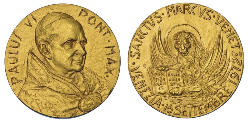 VATICANO. PAOLO VI (Giovanni Battista Montini), 1963-1978. Medaglia straordinaria in oro 1972. Visita del Pontefice a Venezia.  - Auction Numismatics - Medals and popes - II - Cambi Casa d'Aste
