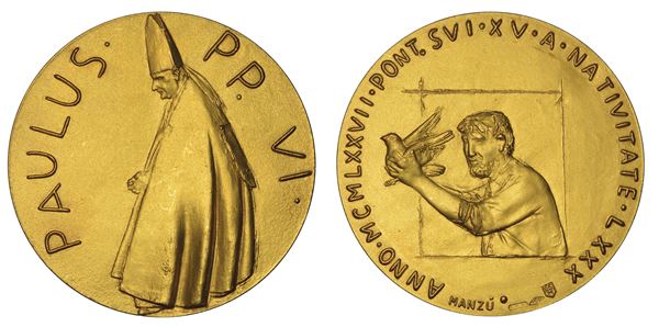 VATICANO. PAOLO VI (Giovanni Battista Montini), 1963-1978. Medaglia straordinaria in oro 1977/A. XV. 80° compleanno del Pontefice.