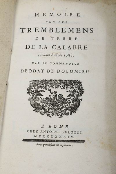 De Dolomieu Deodat (1750-1801) Memoire sul Les Tremblemens De Calabrea Rome, Chez Antine Fulgoni,...
