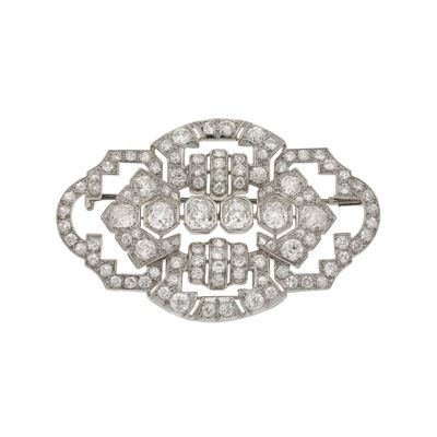 Spilla savonette in oro bianco con diamanti di vecchio taglio
