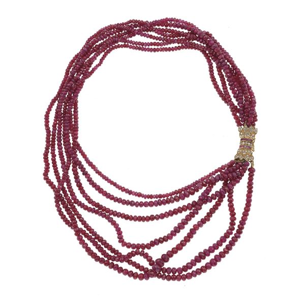 Ruby, diamond and gold necklace