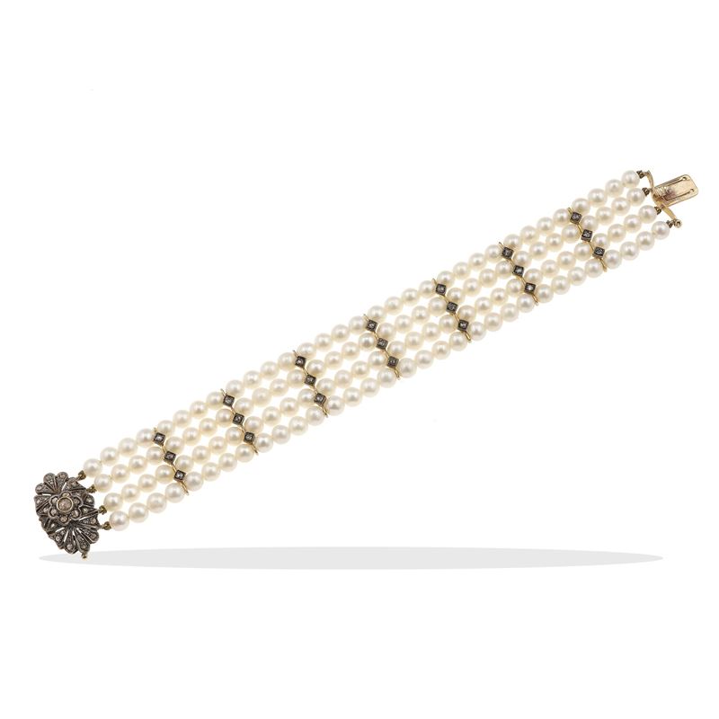 Cultured pearl, gold and silver bracelet  - Auction Jewels - Cambi Casa d'Aste