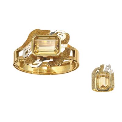 Demi-parure Composta da Bracciale Rigido ed Anello con Quarzi Citrini