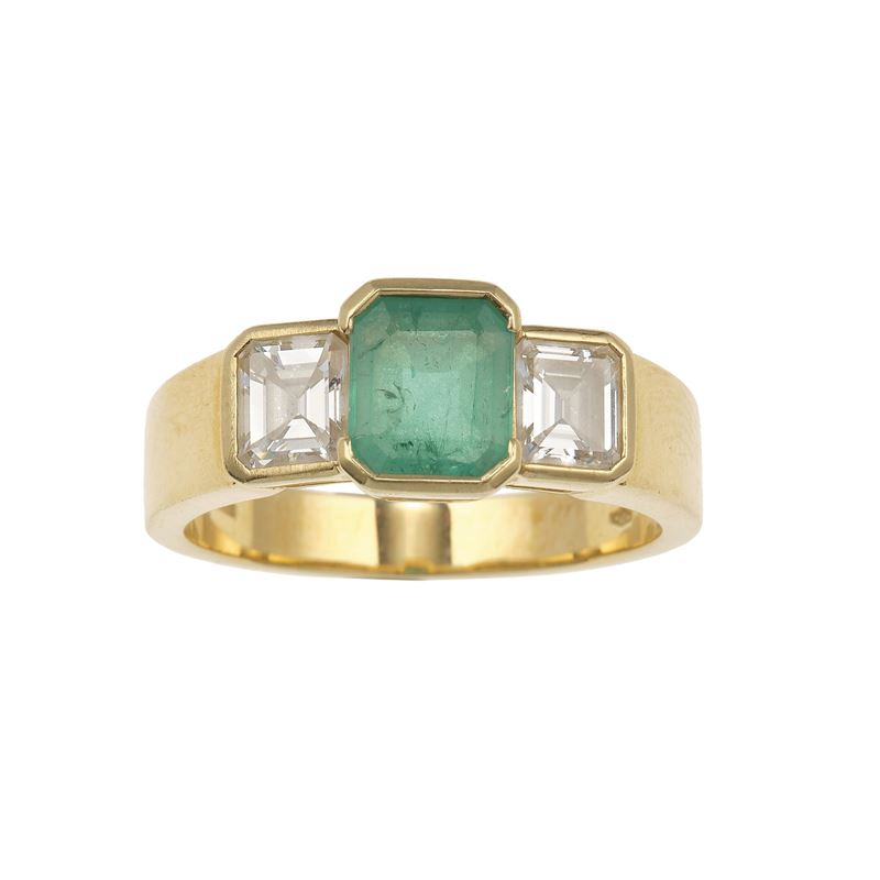 Emerald, diamond and gold ring  - Auction Fine Jewellery - Cambi Casa d'Aste