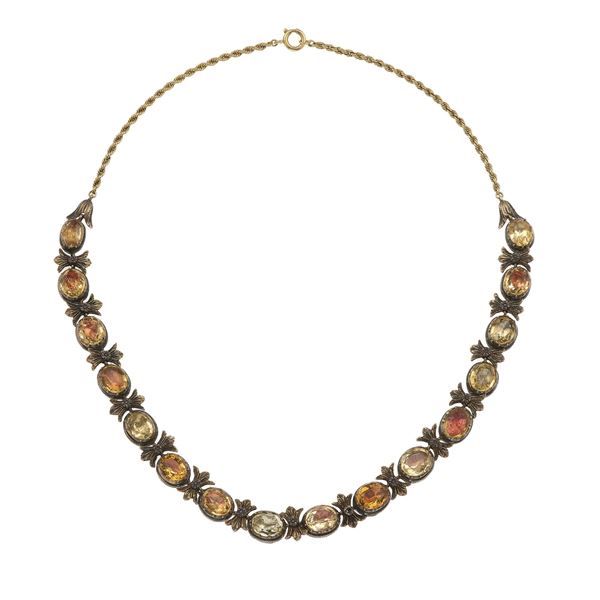 Quartz, silver and gold necklace