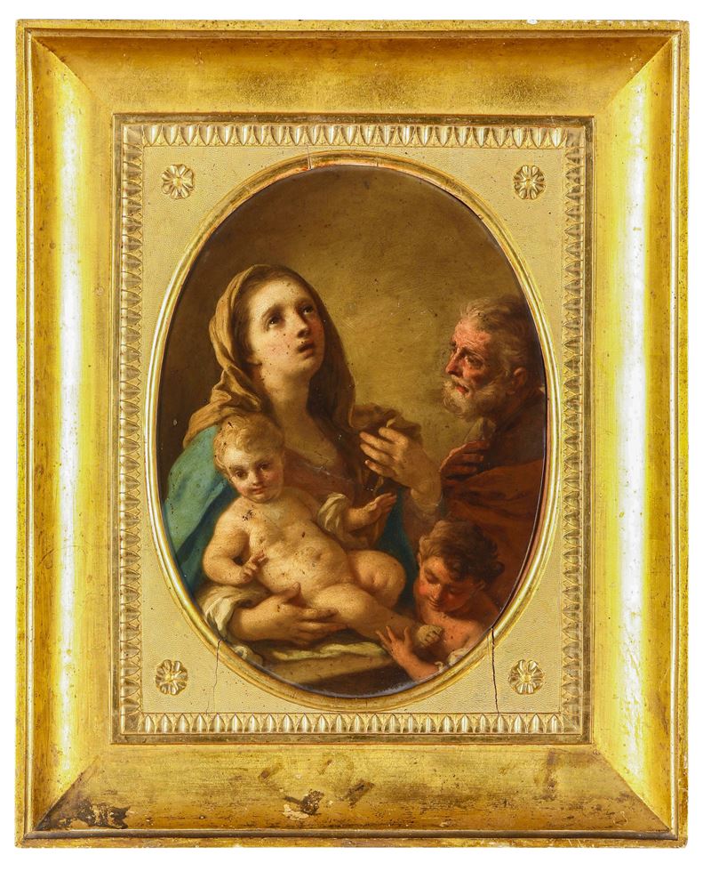 Francesco De Mura : Sacra Famiglia con San Giovannino  - olio su rame ovale - Asta Fine Art Selection - Cambi Casa d'Aste