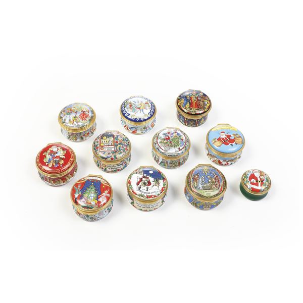 Lotto di 11 scatoline. Inghilterra, Halcyon Days Enamels, fine del XX secolo.