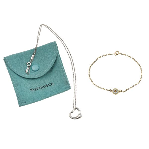 Silver sterling necklace signed Tiffany&Co. and gold and enamel bracelet signed Merù