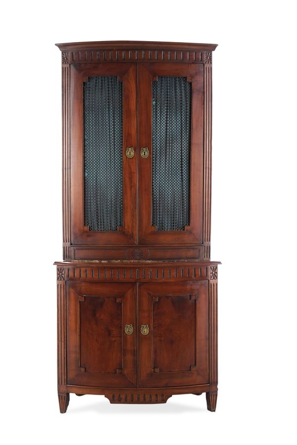 Angoliera doppio corpo stile Luigi XVI in legno intagliato