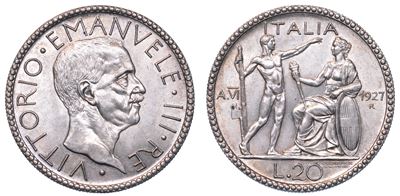 Regno D'italia. Vittorio Emanuele III di Savoia, 1900-1946. 20 Lire 1927/a. Vi. Littore.