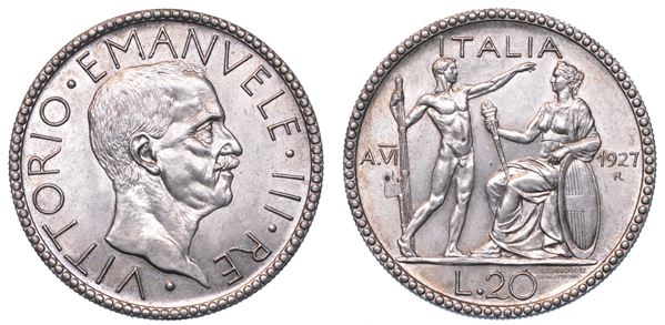 REGNO D'ITALIA. VITTORIO EMANUELE III DI SAVOIA, 1900-1946. 20 Lire 1927/A. VI. Littore.