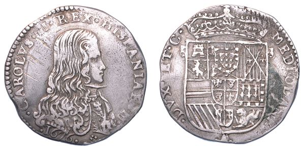 MILANO. CARLO II D'ASBURGO, 1665-1700. Mezzo Filippo 1676.