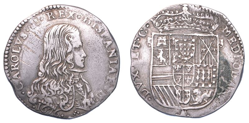 MILANO. CARLO II D'ASBURGO, 1665-1700. Mezzo Filippo 1676.  - Auction Numismatics - I - Cambi Casa d'Aste