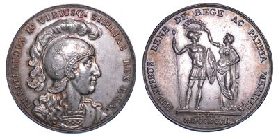 Napoli. Ferdinando IV di Borbone, 1759-1799. Medaglia in Argento 1797. per la Ricompensa di Atti ...