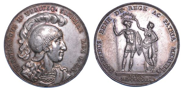 NAPOLI. FERDINANDO IV DI BORBONE, 1759-1799. Medaglia in argento 1797. Per la ricompensa di atti al valore militare.