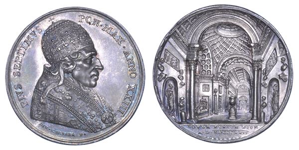 STATO PONTIFICIO. PIO VII (Barnaba Chiaramonti), 1800-1823. Medaglia annuale 1822/A. XXIII. Ampliamento Museo Vaticano.