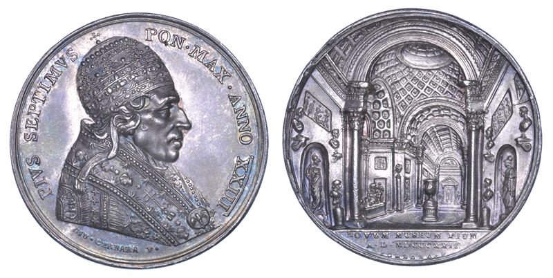 STATO PONTIFICIO. PIO VII (Barnaba Chiaramonti), 1800-1823. Medaglia annuale 1822/A. XXIII. Ampliamento Museo Vaticano.  - Auction Numismatics - Medals and popes - II - Cambi Casa d'Aste