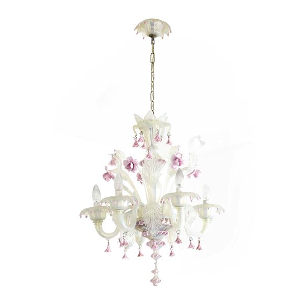 Lampadario in vetro di Murano a sei luci. XX secolo