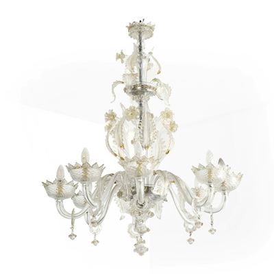 Lampadario in Vetro di Murano a Otto Luci. XX Secolo