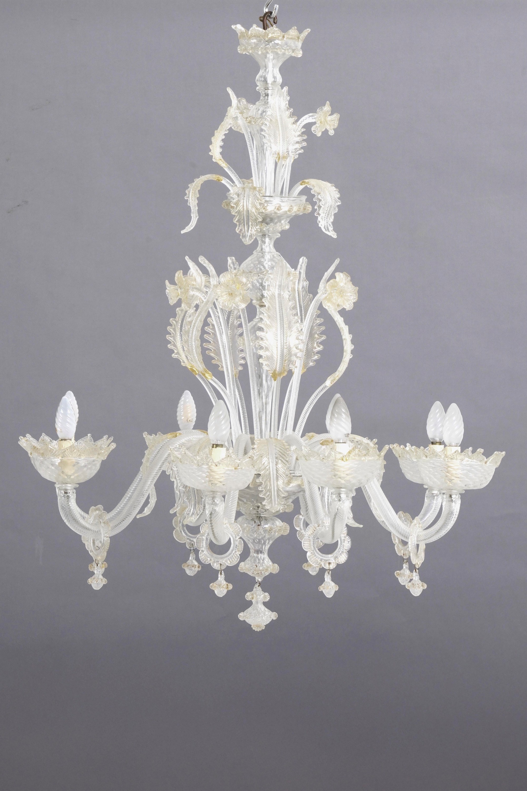 Lampadario in Vetro di Murano a Otto Luci. XX Secolo