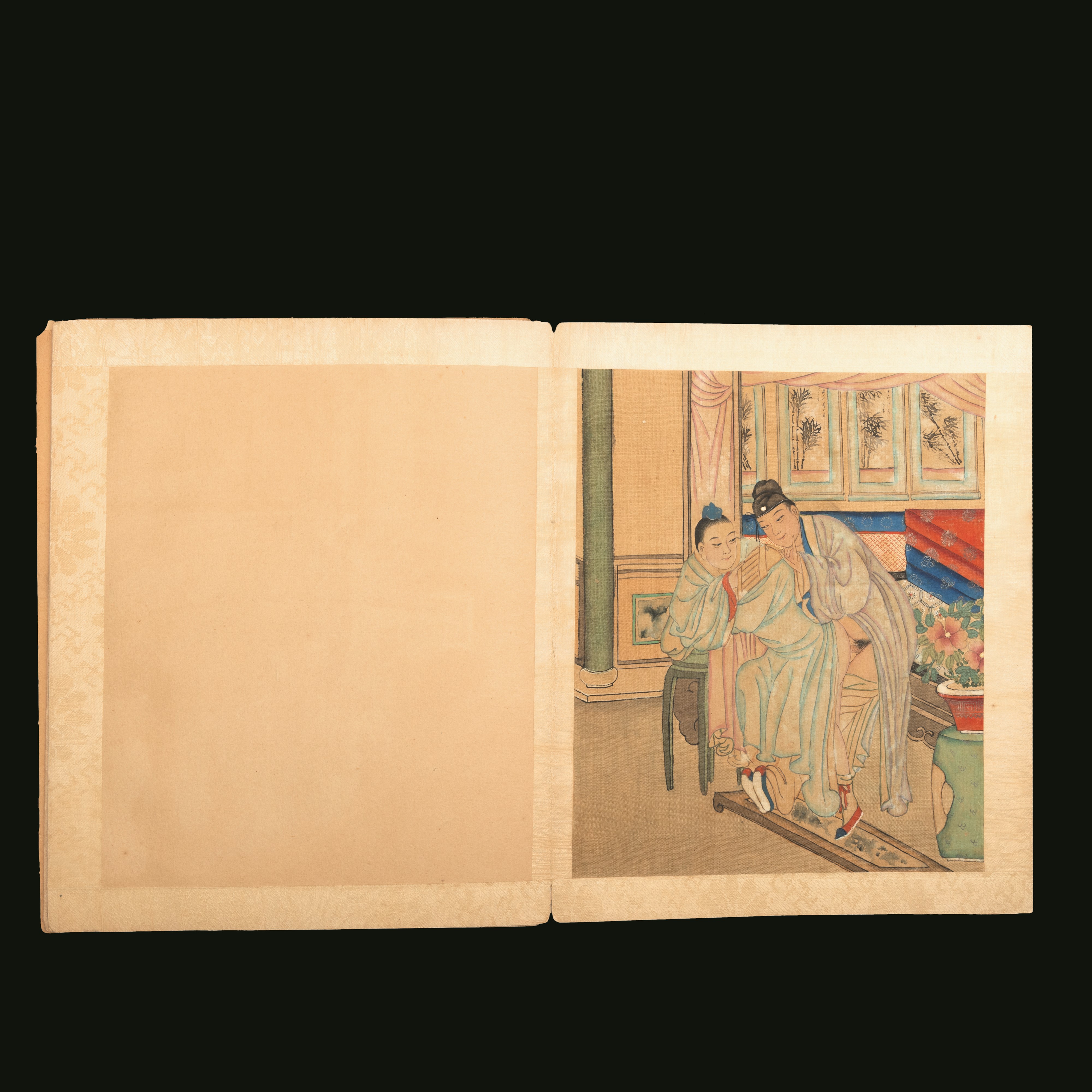 12 Dipinti a Tempera su Seta di Genere Chungong Hua, di Carattere Erotico Omosessuale, Cina, Dina...