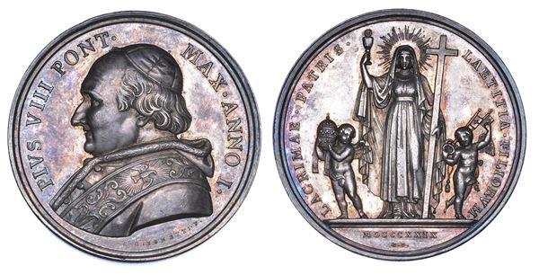 STATO PONTIFICIO. PIO VIII (Francesco Saverio Castiglioni), 1829-1830. Medaglia annuale in argento 1829/A. I. Elezione al Pontificato.
