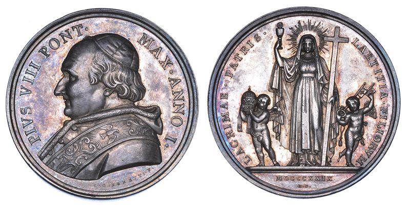 STATO PONTIFICIO. PIO VIII (Francesco Saverio Castiglioni), 1829-1830. Medaglia annuale in argento 1829/A. I. Elezione al Pontificato.  - Auction Numismatics - Medals and popes - II - Cambi Casa d'Aste