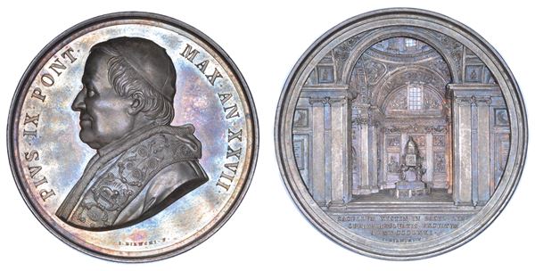 STATO PONTIFICIO. PIO IX (Giovanni Maria Mastai Ferretti), 1846-1878. Medaglia annuale in argento 1872/A. XXVII. Restauri alla Cappella Sistina in Santa Maria Maggiore.