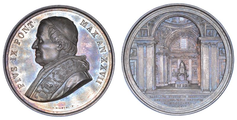 STATO PONTIFICIO. PIO IX (Giovanni Maria Mastai Ferretti), 1846-1878. Medaglia annuale in argento 1872/A. XXVII. Restauri alla Cappella Sistina in Santa Maria Maggiore.  - Auction Numismatics - Medals and popes - II - Cambi Casa d'Aste