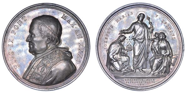STATO PONTIFICIO. PIO IX (Giovanni Maria Mastai Ferretti), 1846-1878. Medaglia annuale in argento 1876/A. XXXI. Elezione di San Giuseppe nel 1871 quale "Patrono della Chiesa Universale".