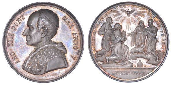 ROMA. LEONE XIII (Vincenzo Gioacchino Luigi Pecci), 1878-1903. Medaglia annuale in argento  1882/A. V. Canonizzazioni del 1881.