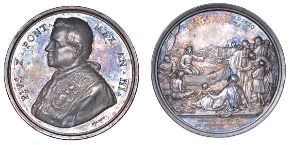 ROMA. PIO X (Giuseppe Melchiorre Sarto), 1903-1914. Medaglia annuale in argento A. III (1905). Studio del catechismo.