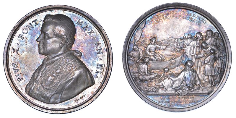 ROMA. PIO X (Giuseppe Melchiorre Sarto), 1903-1914. Medaglia annuale in argento A. III (1905). Studio del catechismo.  - Auction Numismatics - Medals and popes - II - Cambi Casa d'Aste