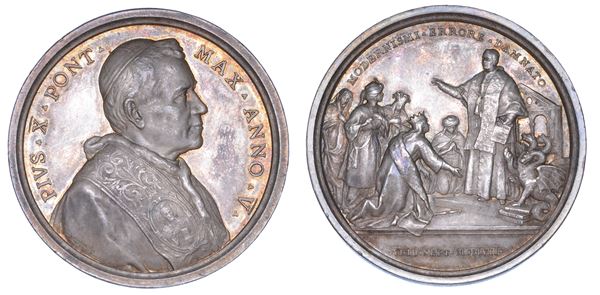 ROMA. PIO X (Giuseppe Melchiorre Sarto), 1903-1914. Medaglia annuale in argento 1907/A. V. Condanna del Modernismo.