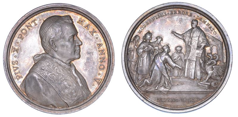 ROMA. PIO X (Giuseppe Melchiorre Sarto), 1903-1914. Medaglia annuale in argento 1907/A. V. Condanna del Modernismo.  - Auction Numismatics - Medals and popes - II - Cambi Casa d'Aste