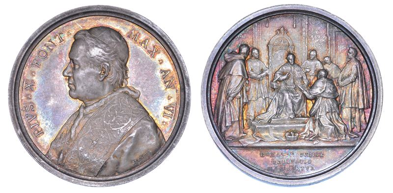ROMA. PIO X (Giuseppe Melchiorre Sarto), 1903-1914. Medaglia annuale in argento 1908/A. VI. Nuovo ordinamento della Curia Romana.  - Auction Numismatics - Medals and popes - II - Cambi Casa d'Aste