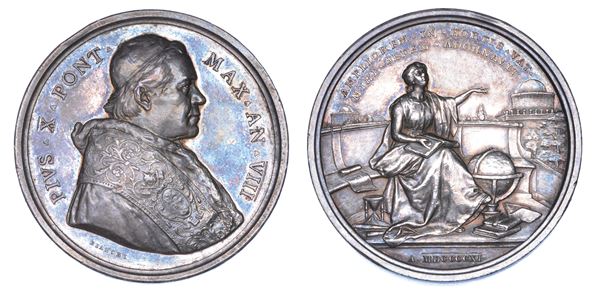 ROMA. PIO X (Giuseppe Melchiorre Sarto), 1903-1914. Medaglia annuale in argento 1910/A. VIII. Ampliamento della Specola Vaticana.