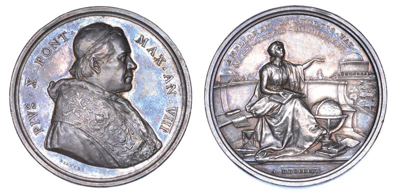 ROMA. PIO X (Giuseppe Melchiorre Sarto), 1903-1914. Medaglia annuale in argento 1910/A. VIII. Ampliamento della Specola Vaticana.  - Auction Numismatics - Medals and popes - II - Cambi Casa d'Aste