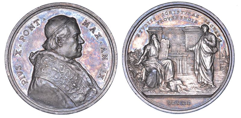 ROMA. PIO X (Giuseppe Melchiorre Sarto), 1903-1914. Medaglia annuale in argento 1911/A. IX. Fondazione dell'Istituto Biblico.  - Auction Numismatics - Medals and popes - II - Cambi Casa d'Aste