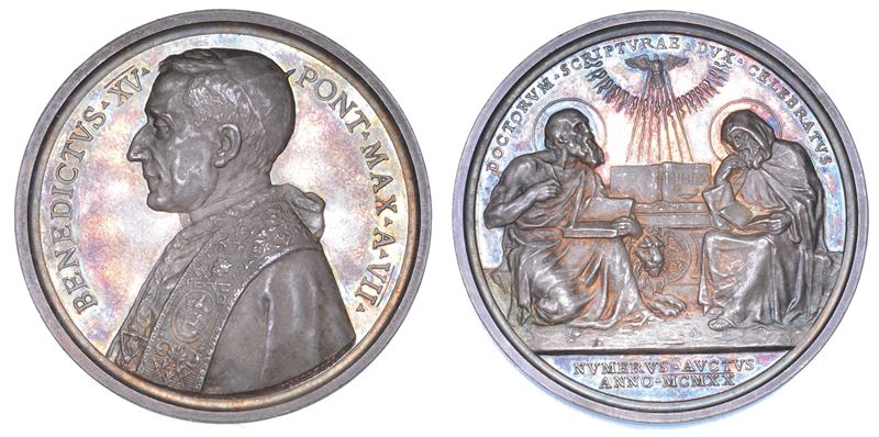ROMA. BENEDETTO XV (Giacomo della Chiesa), 1914-1922. Medaglia annuale in argento 1921/A.VII. Sant’Efrem proclamato Dottore della Chiesa.  - Auction Numismatics - Medals and popes - II - Cambi Casa d'Aste