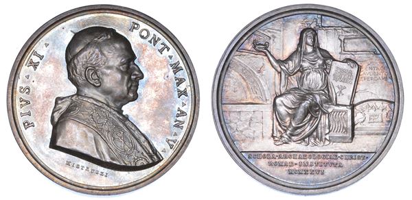 ROMA. PIO XI (Achille Ratti), 1922-1939. Medaglia annuale in argento 1926/ A. V. Fondazione del Pontificio Istituto di Archeologia Cristiana.
